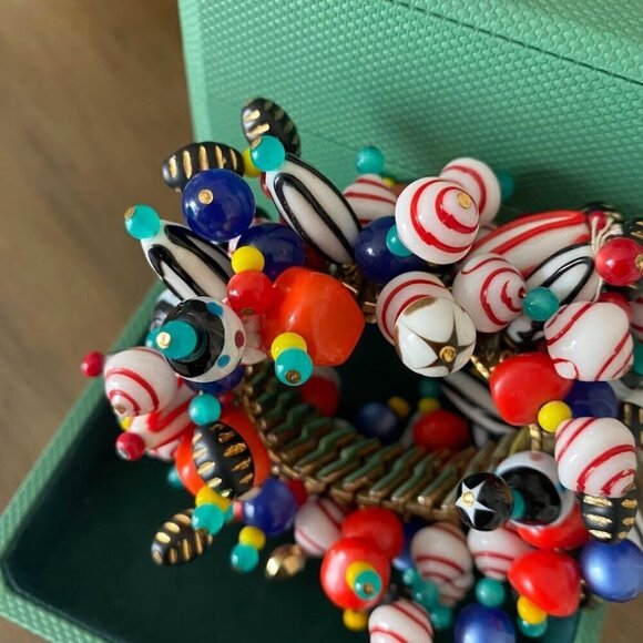 Vintage Cha Cha Wide Bracelet Glass Bead Expansion Boho Glam 1950's - Picture 7 of 8